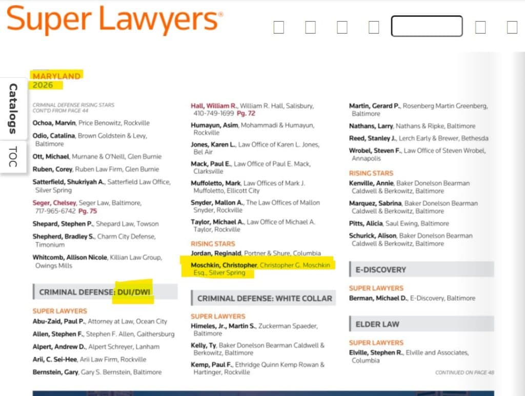 MAryland DUI Lawyer Super Lawyers Rising Stars DUI/DWI Maryland Selection PAge 46 screenshot