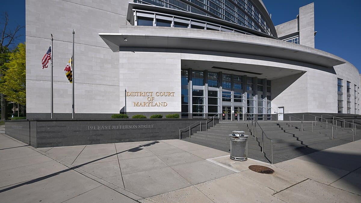 Exterior of the Rockville District Court in Montgomery County, Maryland