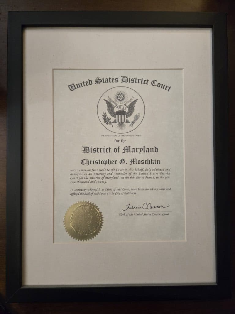 Federal District court of Maryland bar admissions.